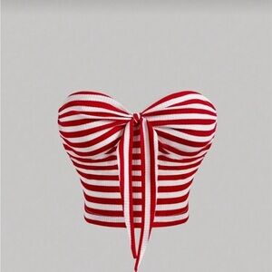 Red and White Striped Bow Tube Top
